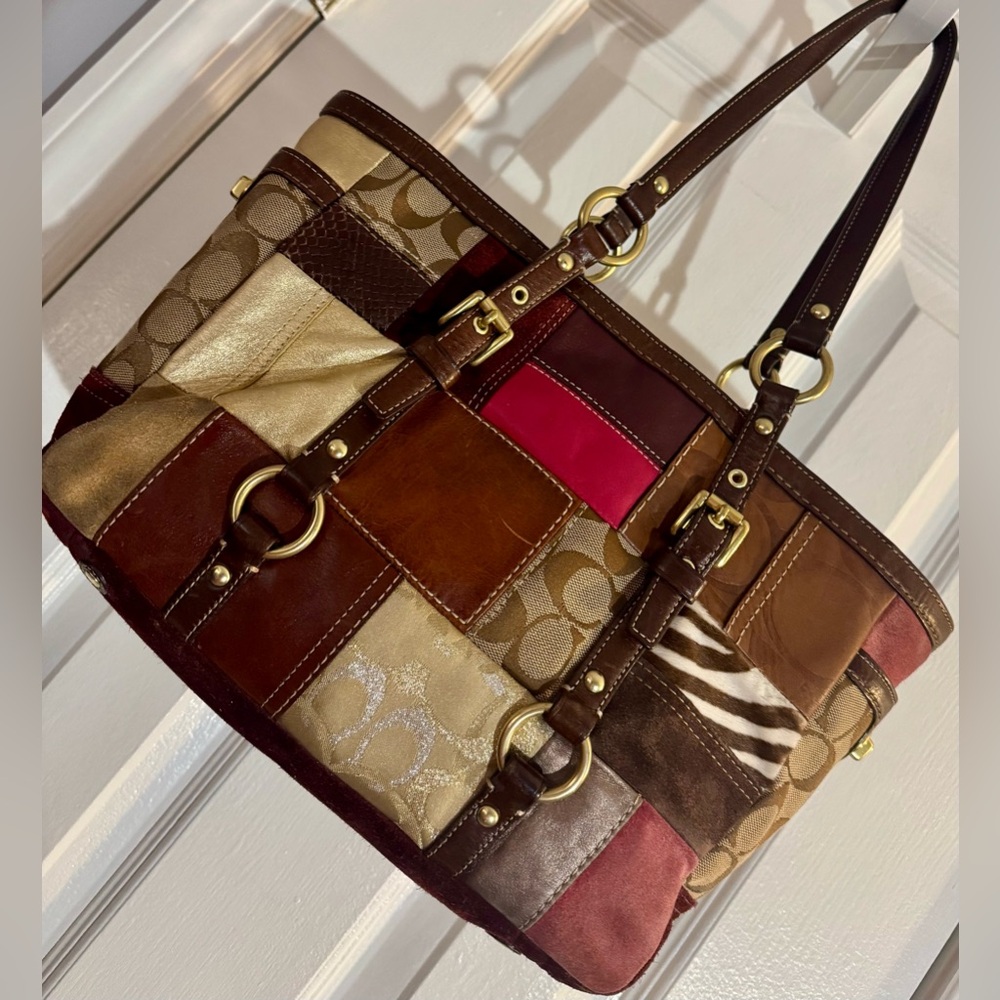 Vintage 2006 Coach Eva Patchwork Leather Tote Shoulder Bag Rare - Picture 4 of 16